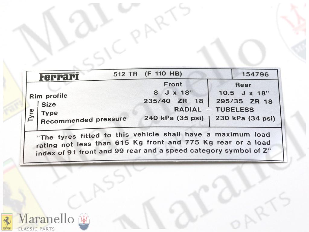 Tyre Information Plate