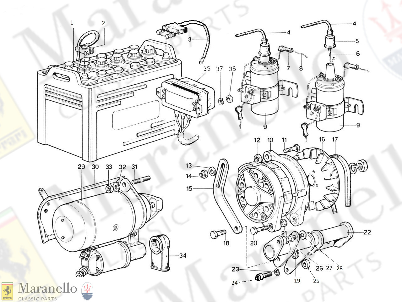 035A - Generator, Accumulator Coils & Starter (1974 Revision - Cars With Air Pollution System)