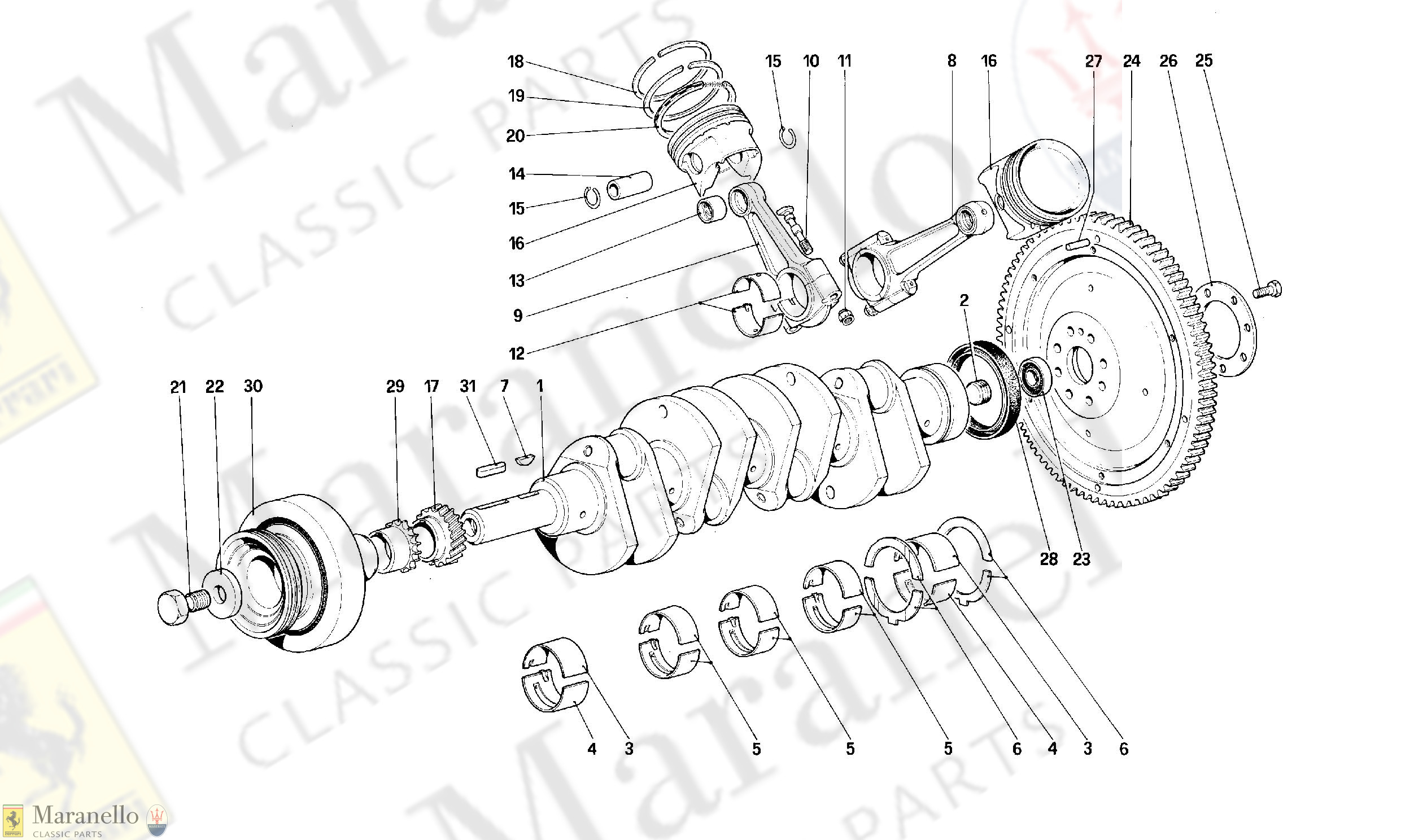 002 - Driving Shaft - Connecting Rods And Pistons - Motor Flywheel