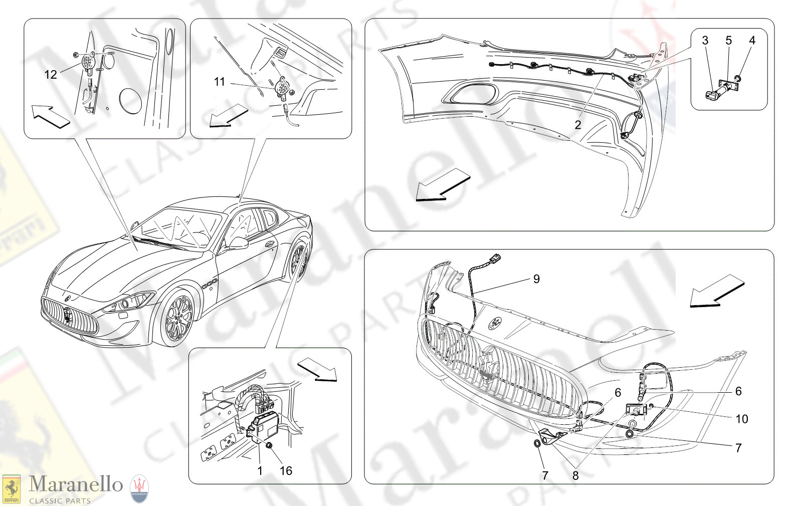 Maserati GranTurismo Sport Front Bumper Parking Sensors Support Kit OE 980145443