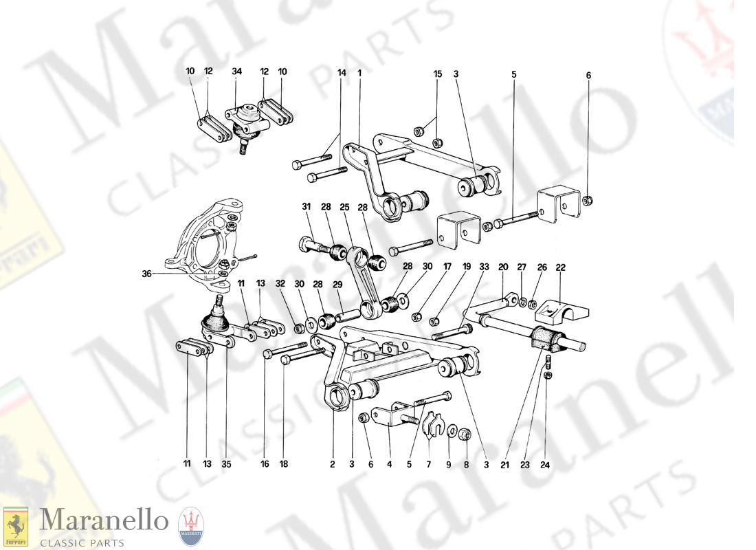 034 - Front Suspension - Wishbones parts diagram for Ferrari Mondial 8 | Maranello Classic Parts
