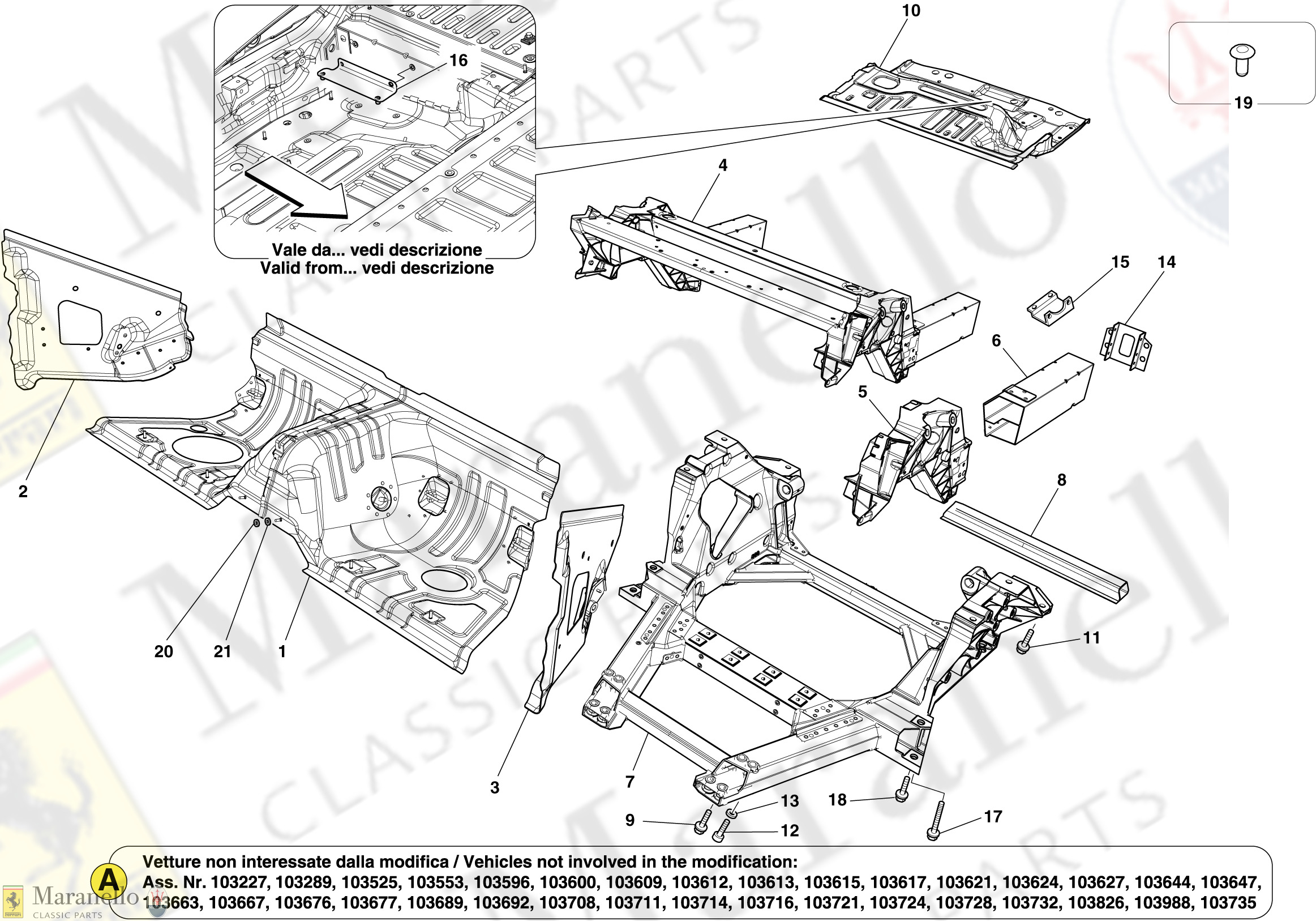 111 - REAR STRUCTURES AND CHASSIS BOX SECTIONS -Applicable from Ass.ly No. 103179 (see note A for excluded Ass.ly Numbers)-