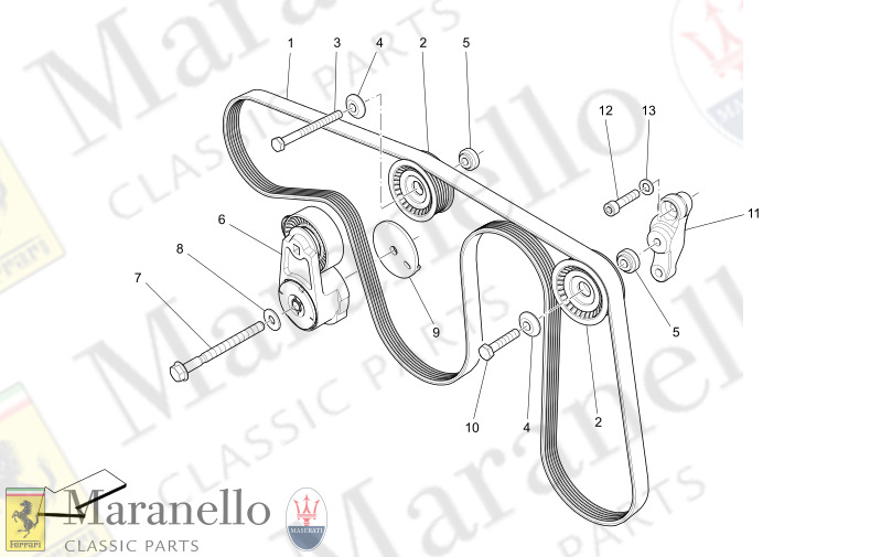 01.11 - 2 AUXILIARY DEVICE BELTS parts diagram for Maserati Ghibli 2016