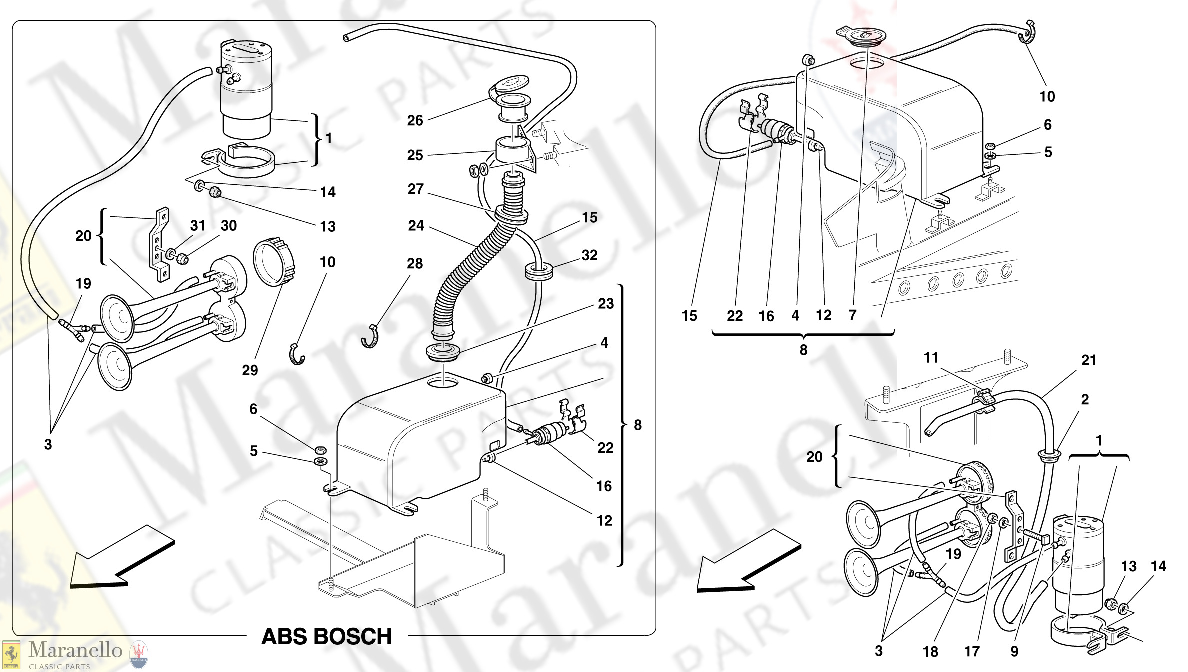 opportunity Deny under 138 - Glass Washer And Horns parts diagram for Ferrari F355 B/GTS/Spider  Mo. 5.2 / ABS Bosch F1 | Maranello Classic Parts